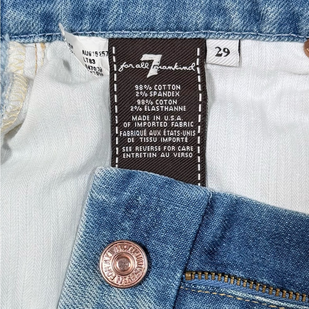 7 For All Mankind Light Blue Distressed Denim Pencil Skirt - Picture 7 of 9